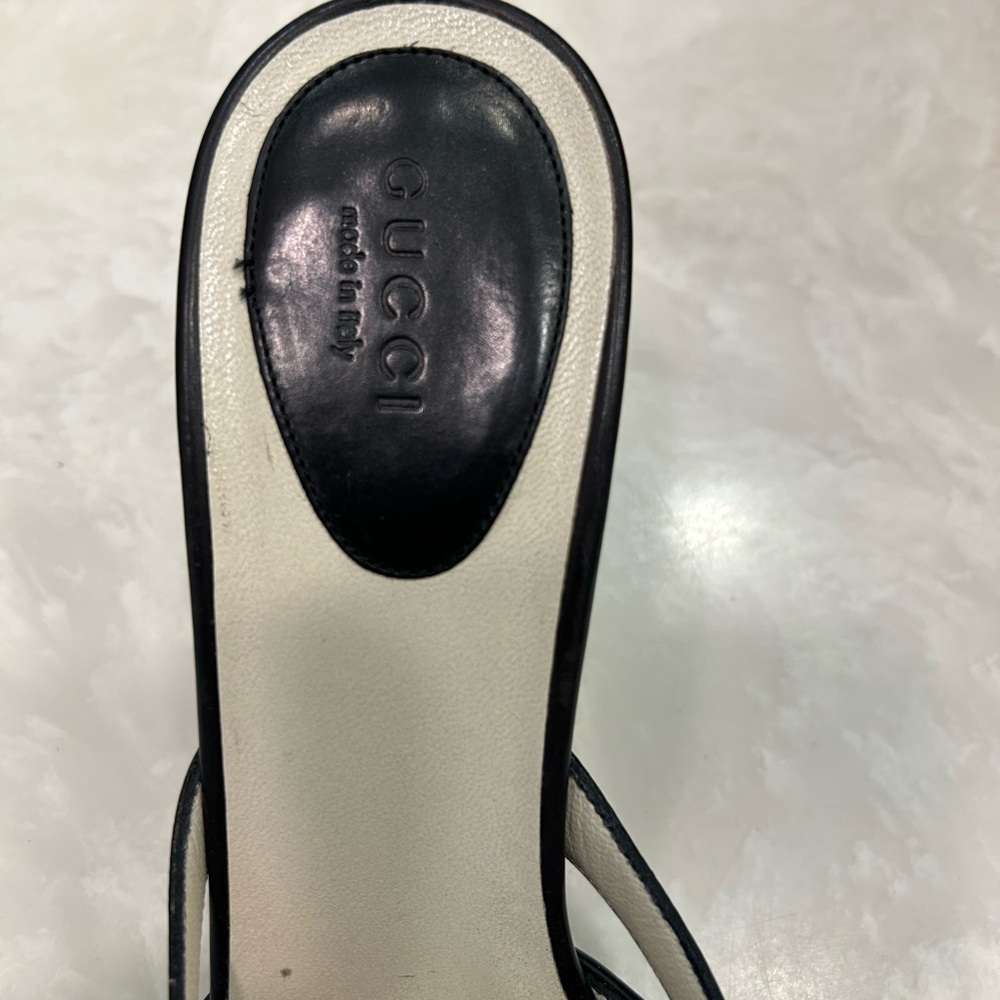 Gucci heeled slides, Black Leather and Canvas, Preowned, Sz 8.5 B - Picture 6 of 14